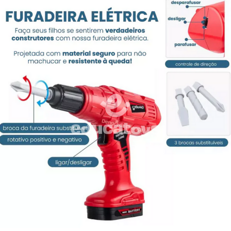 Conjunto de Ferramentas Infantil + furadeira elétrica